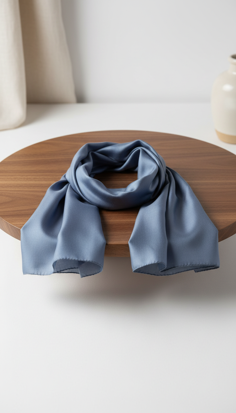 Slate Blue silk scarf with hand-rolled edges